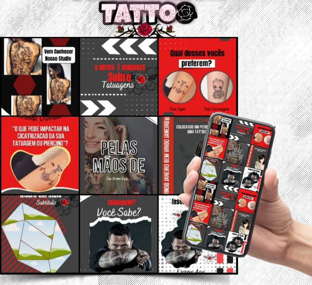 Pack Canva Tatuagem com +100 templates prontos e editáveis para instagram.