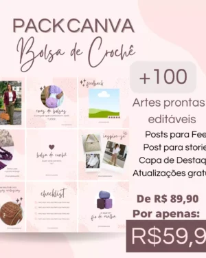 Pack Canva Bolsa Crochê +150 Artes