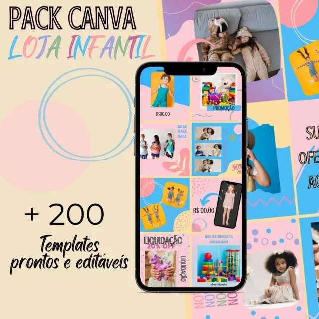 Pack canva loja infantil +200 Artes para instagram e facebook