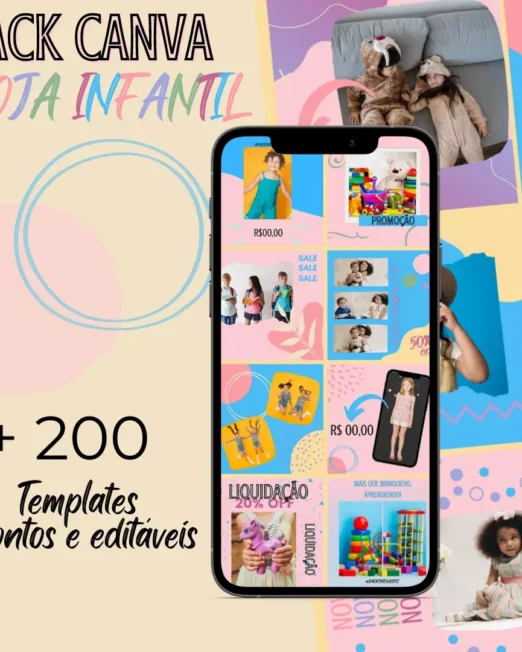 Pack canva loja infantil +200 Artes para instagram e facebook