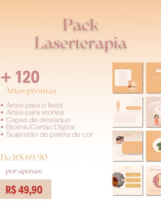 Pack canva para profissionais que trabalham com laserterapia. O pack possui +120 artes e Bônus Exclusivos.